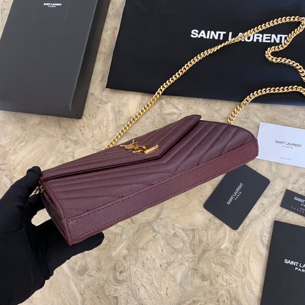 Authentic Yves Saint Laurent CASSANDRE CHAIN WALLET IN LAMBSKIN