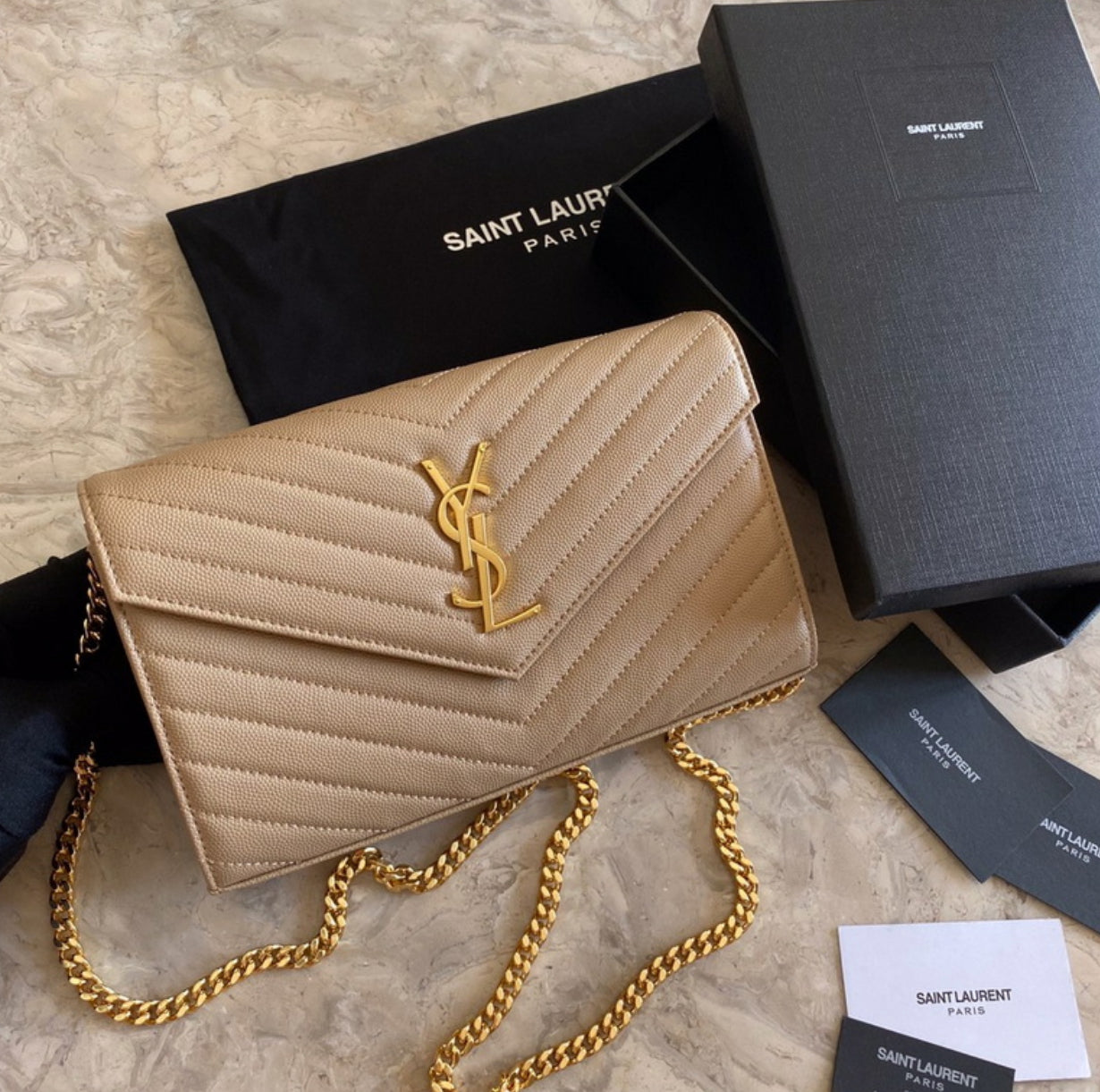 Authentic Yves Saint Laurent CASSANDRE CHAIN WALLET IN LAMBSKIN