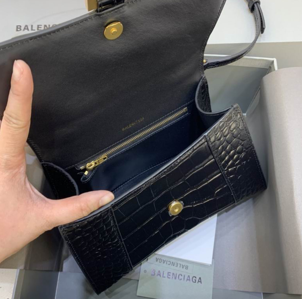 Authentic Balenciaga Hourglass Handbag S (Crocodile Embossed Calfskin)