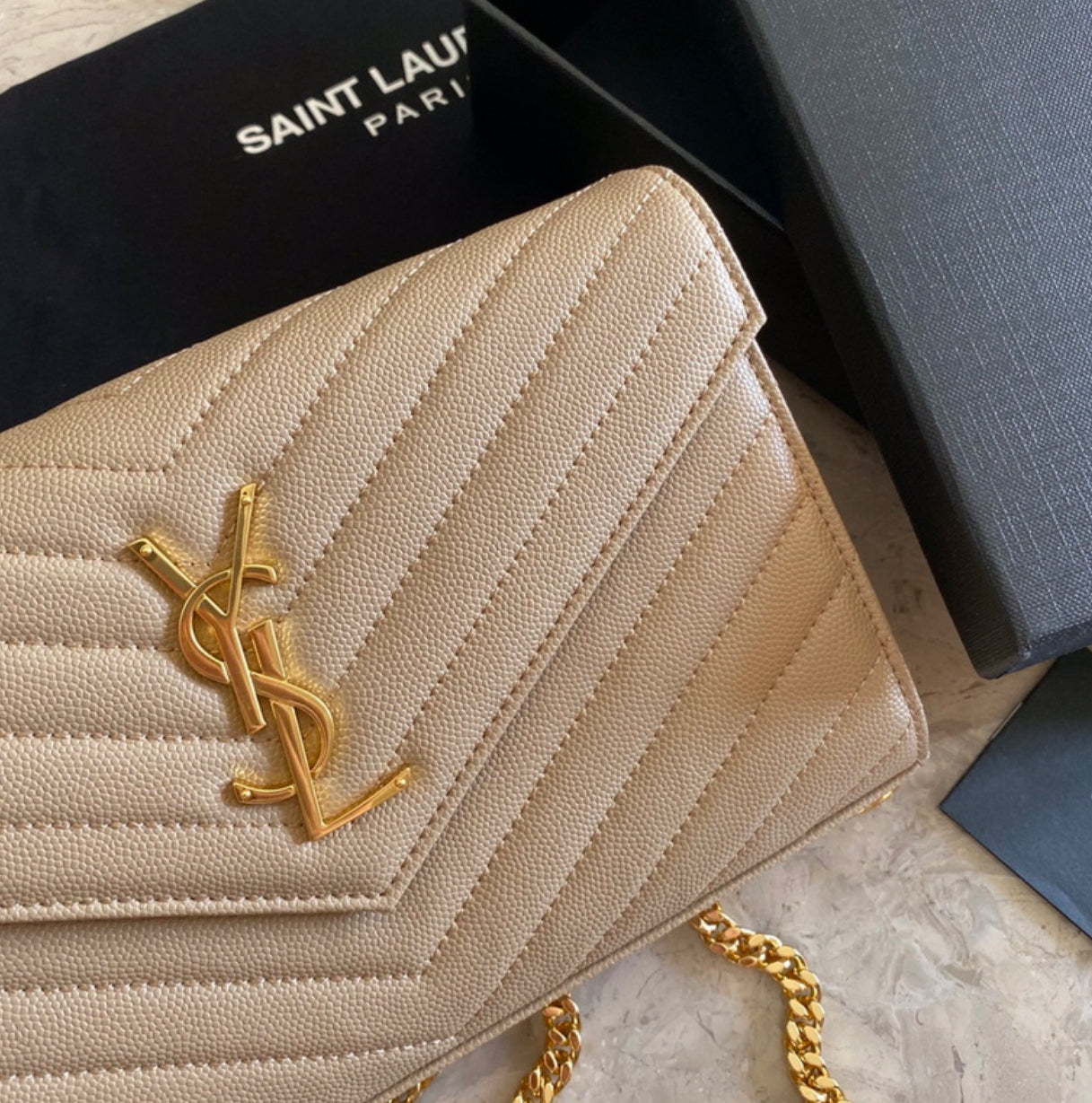 Authentic Yves Saint Laurent CASSANDRE CHAIN WALLET IN LAMBSKIN