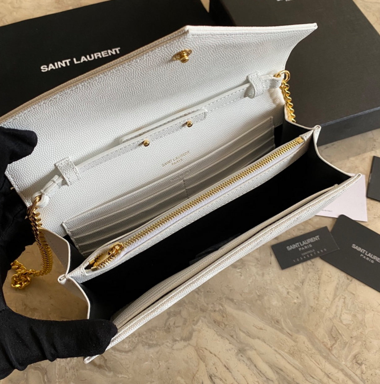 Authentic Yves Saint Laurent CASSANDRE CHAIN WALLET IN LAMBSKIN