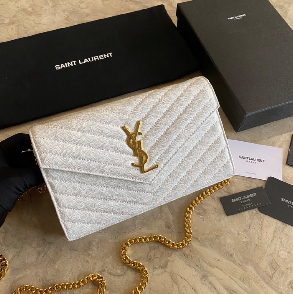 Authentic Yves Saint Laurent CASSANDRE CHAIN WALLET IN LAMBSKIN