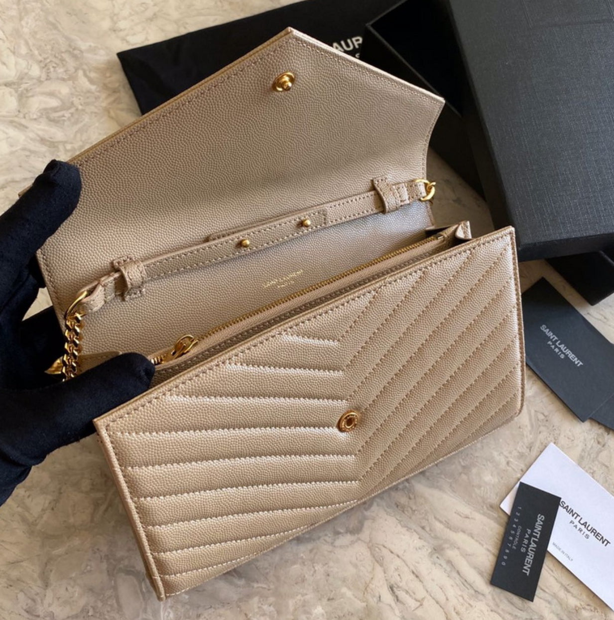 Authentic Yves Saint Laurent CASSANDRE CHAIN WALLET IN LAMBSKIN