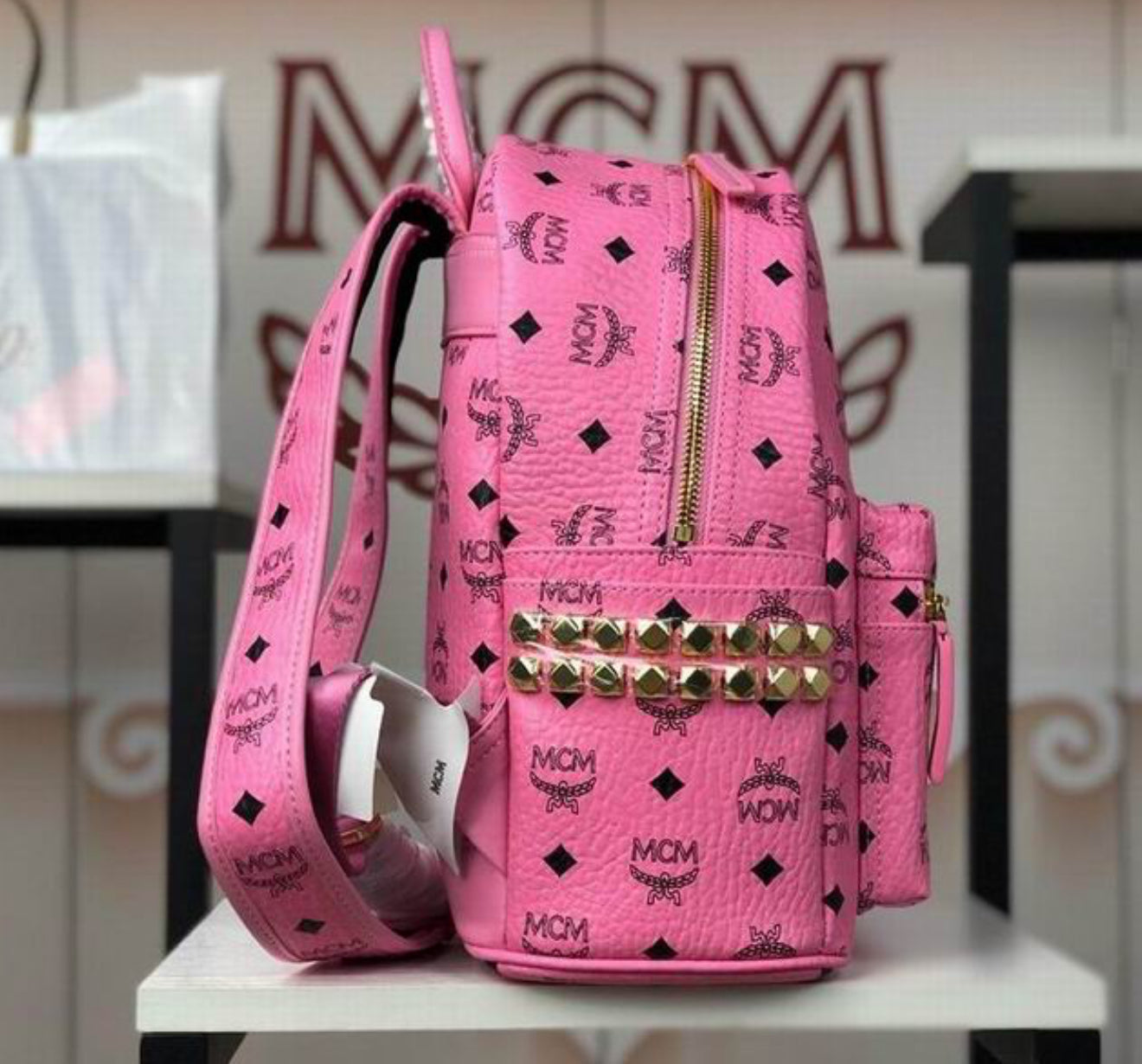 Authentic MCM : Stark Side Studs Backpack in Visetos