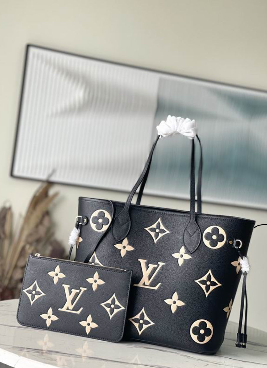 Authentic Louis Vuitton NEVERFUL MM TOTE (Black and White)