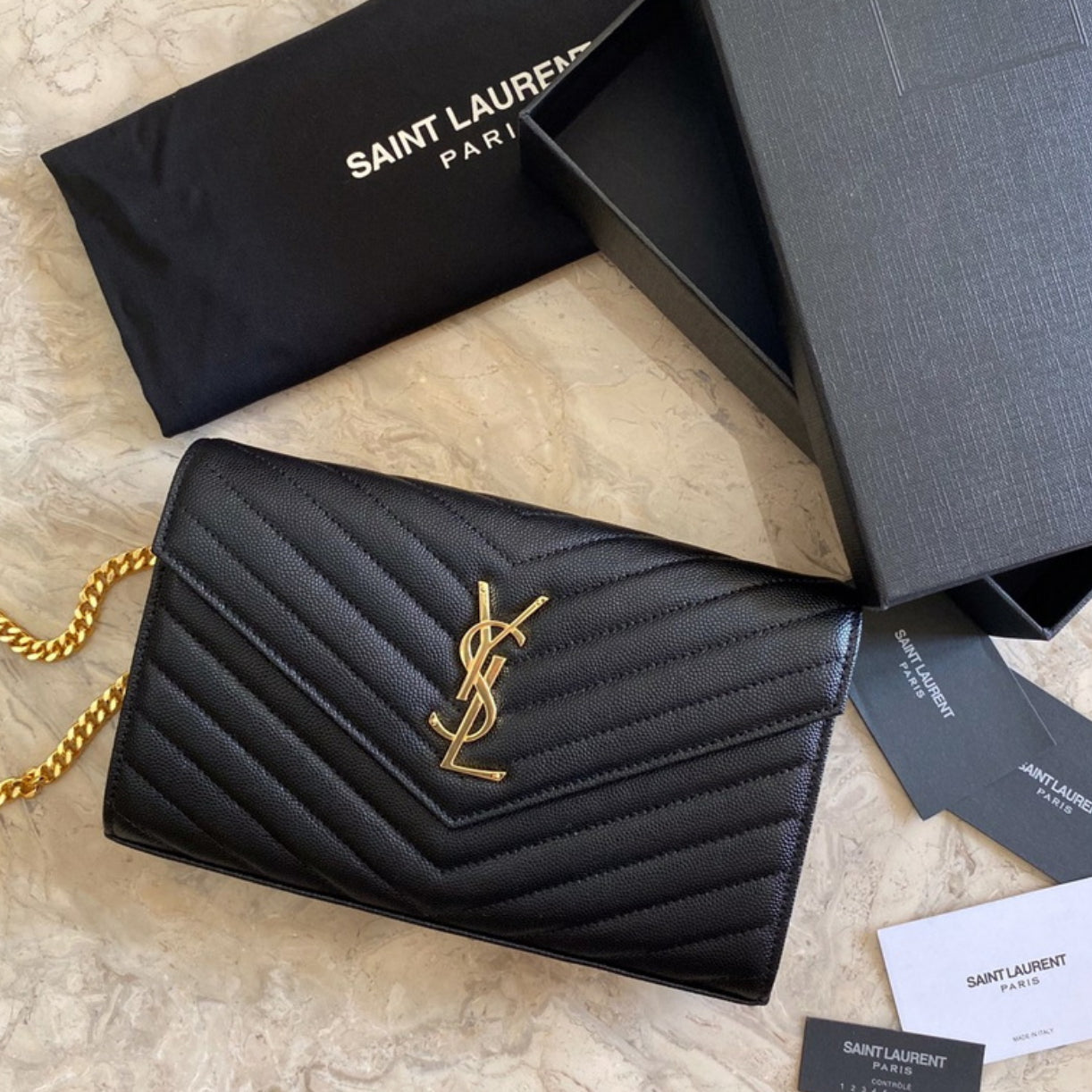 Authentic Yves Saint Laurent CASSANDRE CHAIN WALLET IN LAMBSKIN