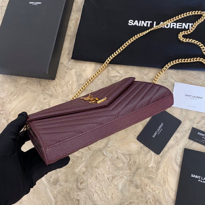 Authentic Yves Saint Laurent CASSANDRE CHAIN WALLET IN LAMBSKIN