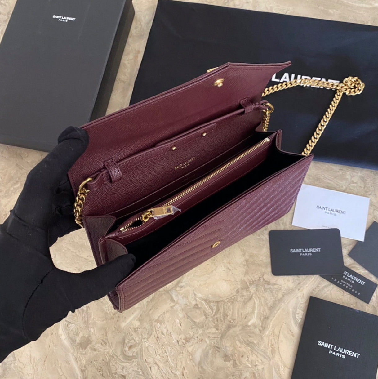 Authentic Yves Saint Laurent CASSANDRE CHAIN WALLET IN LAMBSKIN