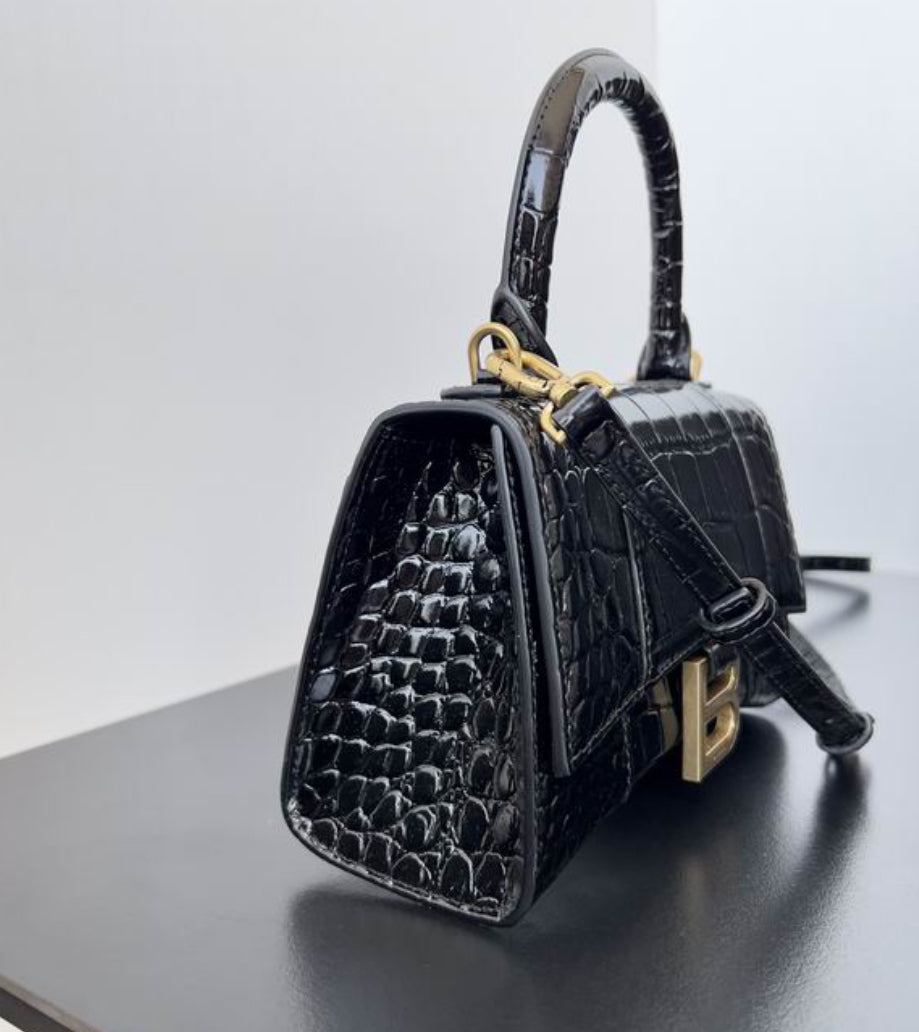 Authentic Balenciaga Hourglass Handbag XS (Crocodile Embossed Calfskin)
