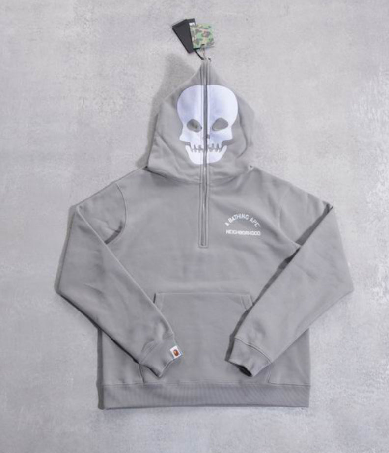 Authentic BAPE X NEIGHBORHOOD TWO FACE HALF ZIP HOODIE