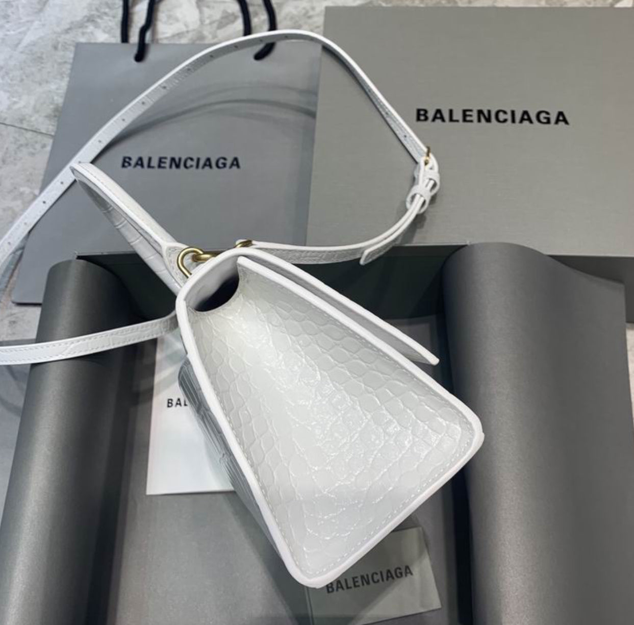 Authentic Balenciaga Hourglass Handbag S (Crocodile Embossed Calfskin)