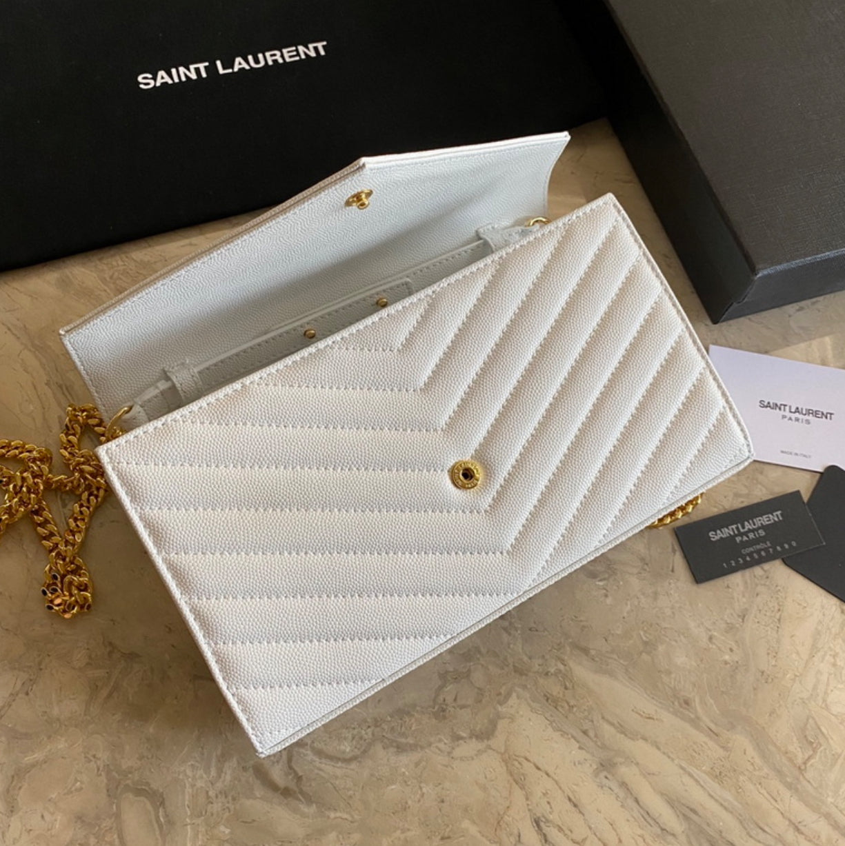 Authentic Yves Saint Laurent CASSANDRE CHAIN WALLET IN LAMBSKIN