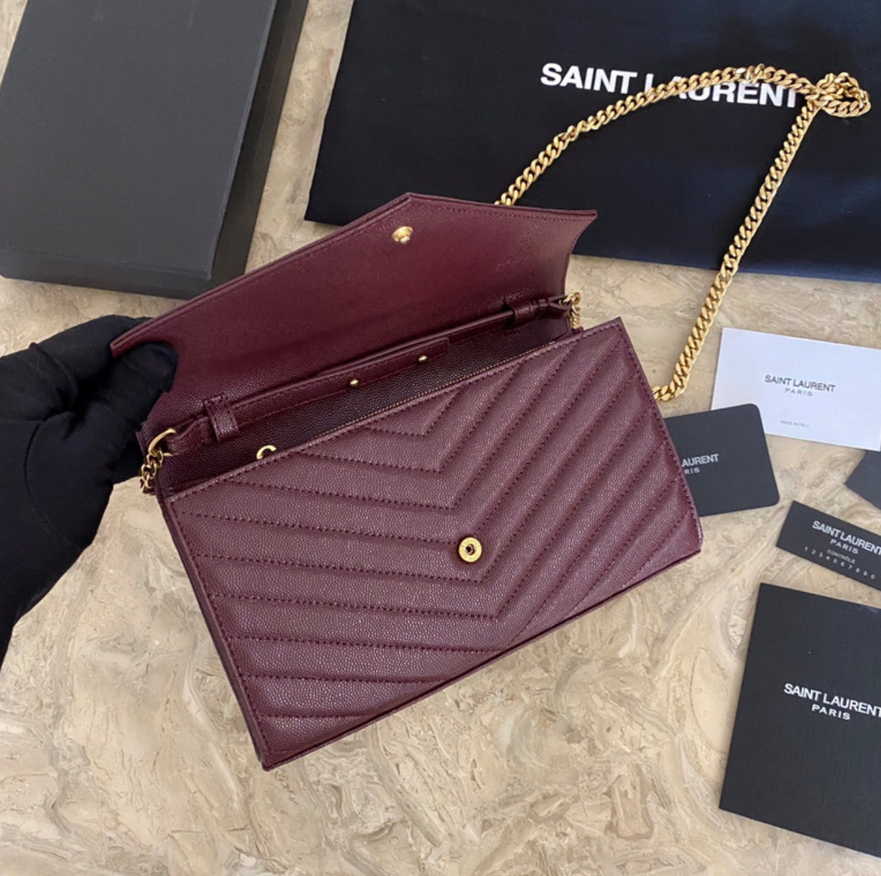 Authentic Yves Saint Laurent CASSANDRE CHAIN WALLET IN LAMBSKIN