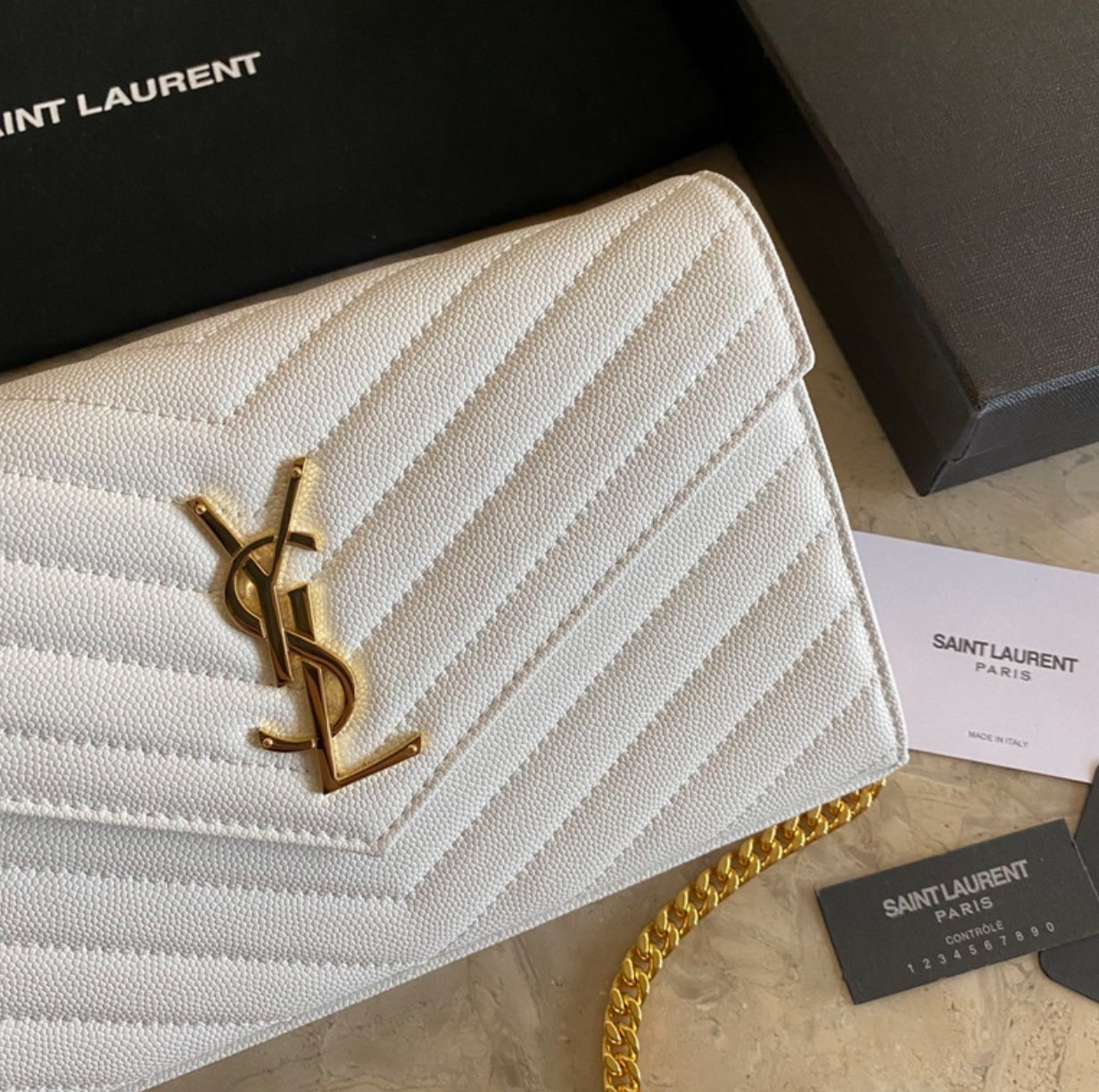 Authentic Yves Saint Laurent CASSANDRE CHAIN WALLET IN LAMBSKIN