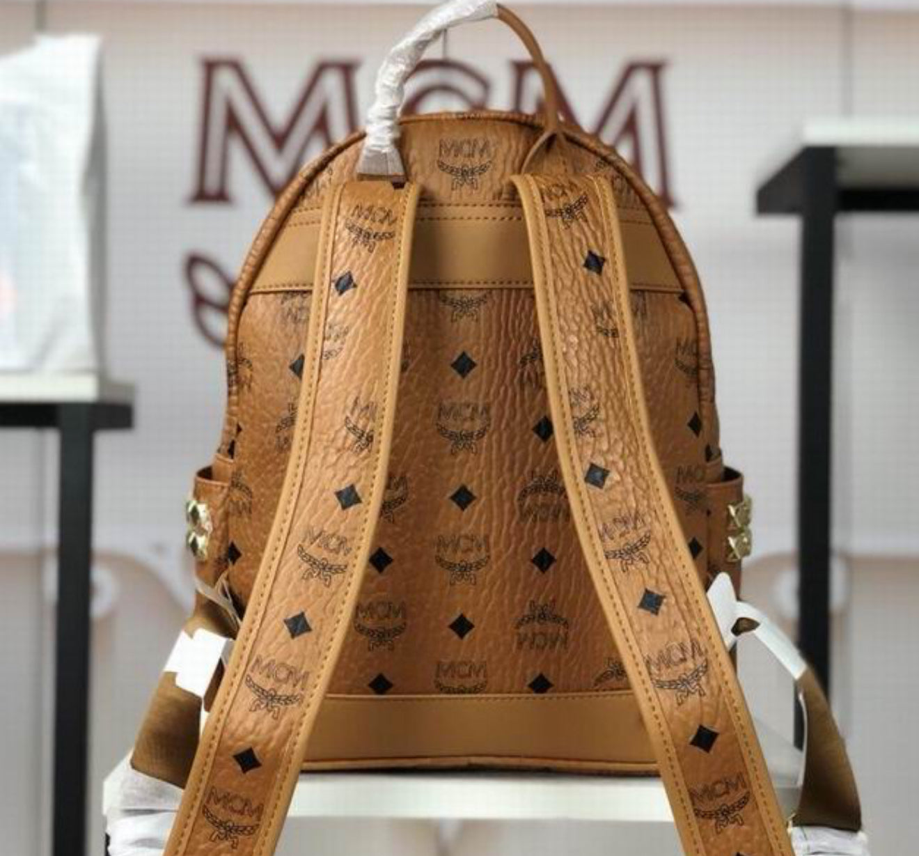 Authentic MCM : Stark Side Studs Backpack in Visetos