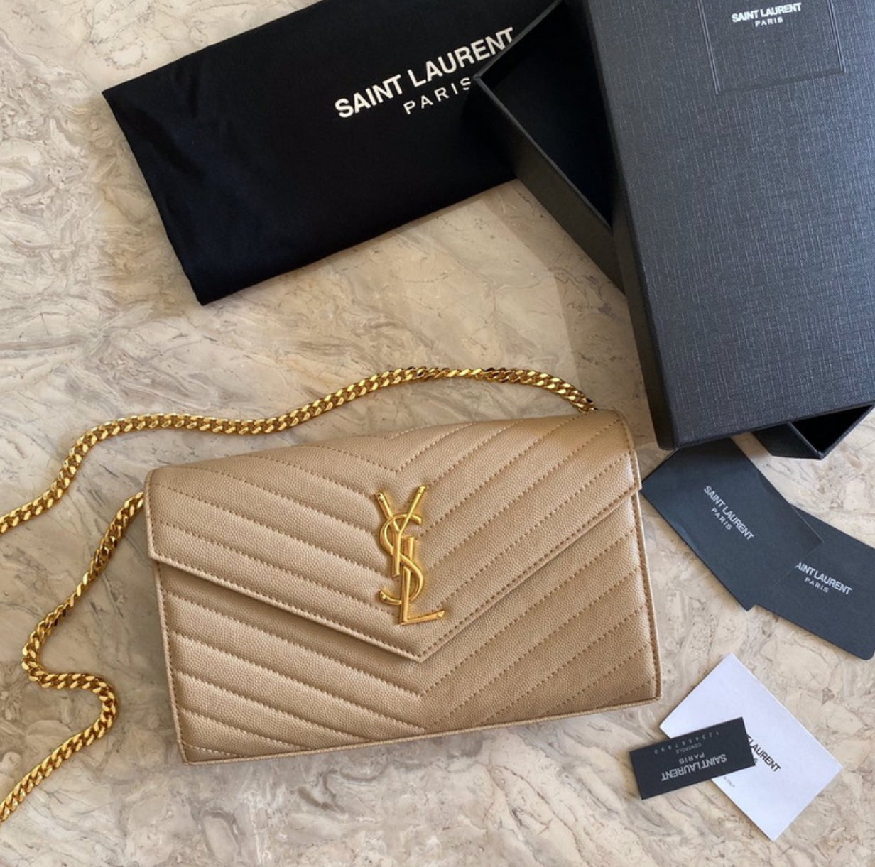Authentic Yves Saint Laurent CASSANDRE CHAIN WALLET IN LAMBSKIN