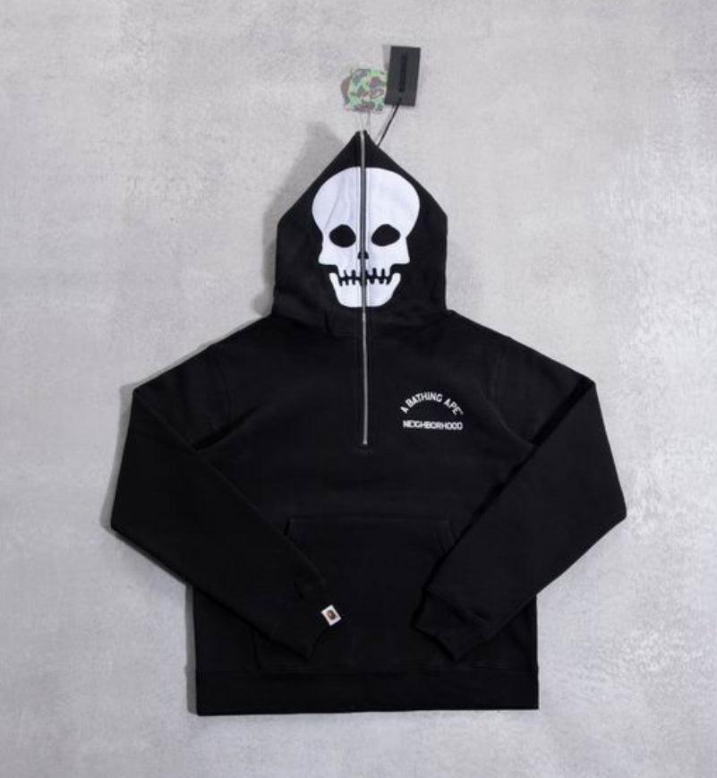 Authentic BAPE X NEIGHBORHOOD TWO FACE HALF ZIP HOODIE