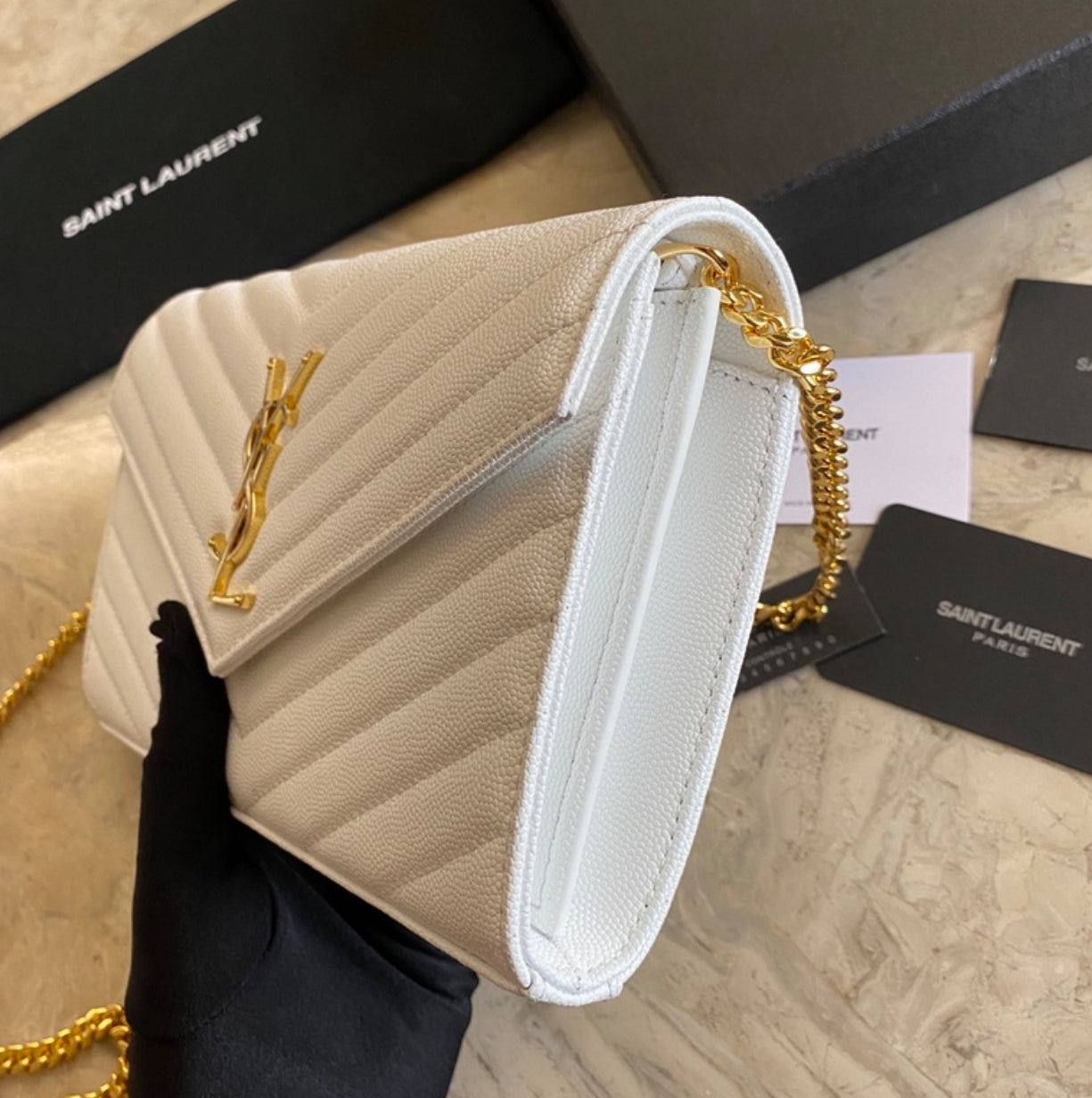 Authentic Yves Saint Laurent CASSANDRE CHAIN WALLET IN LAMBSKIN