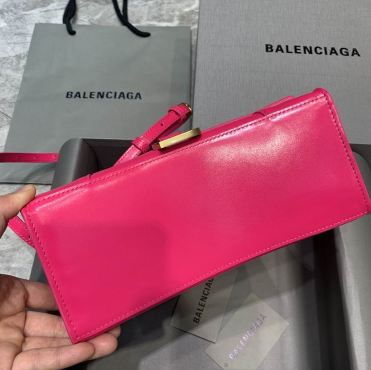 Authentic Balenciaga Hourglass Handbag S (Shiny Box Calfskin)