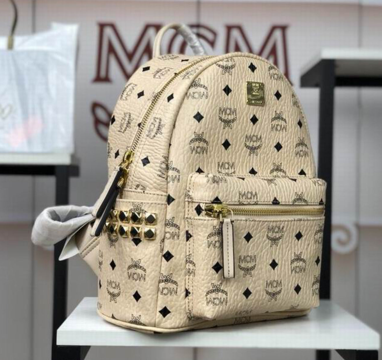 Authentic MCM : Stark Side Studs Backpack in Visetos
