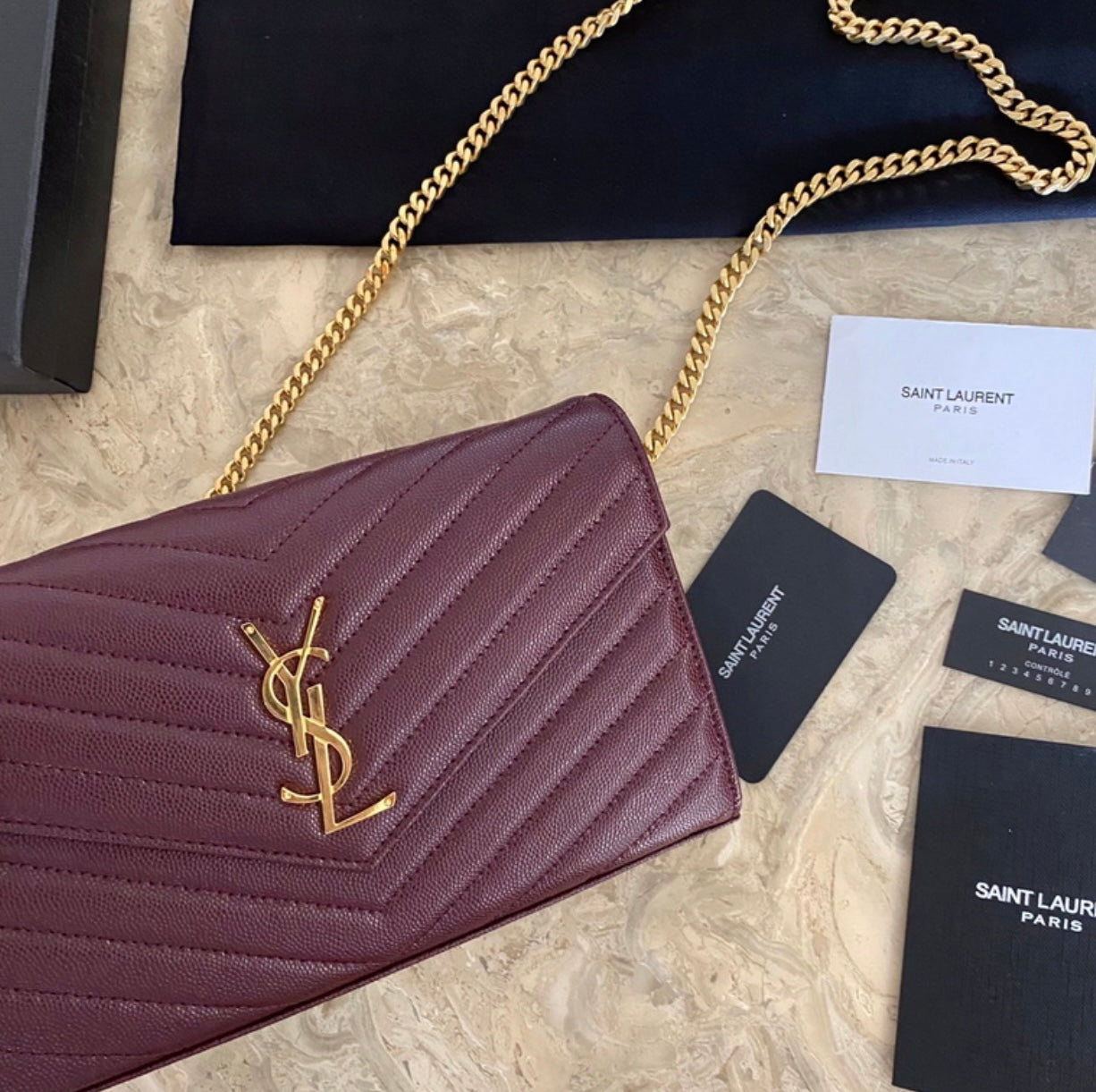 Authentic Yves Saint Laurent CASSANDRE CHAIN WALLET IN LAMBSKIN
