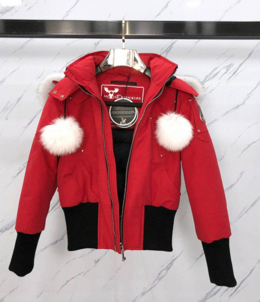 Moose Knuckles ORIGINAL DEBBIE SHEARLING TRIM BOMBER JACKET - StopDropShop