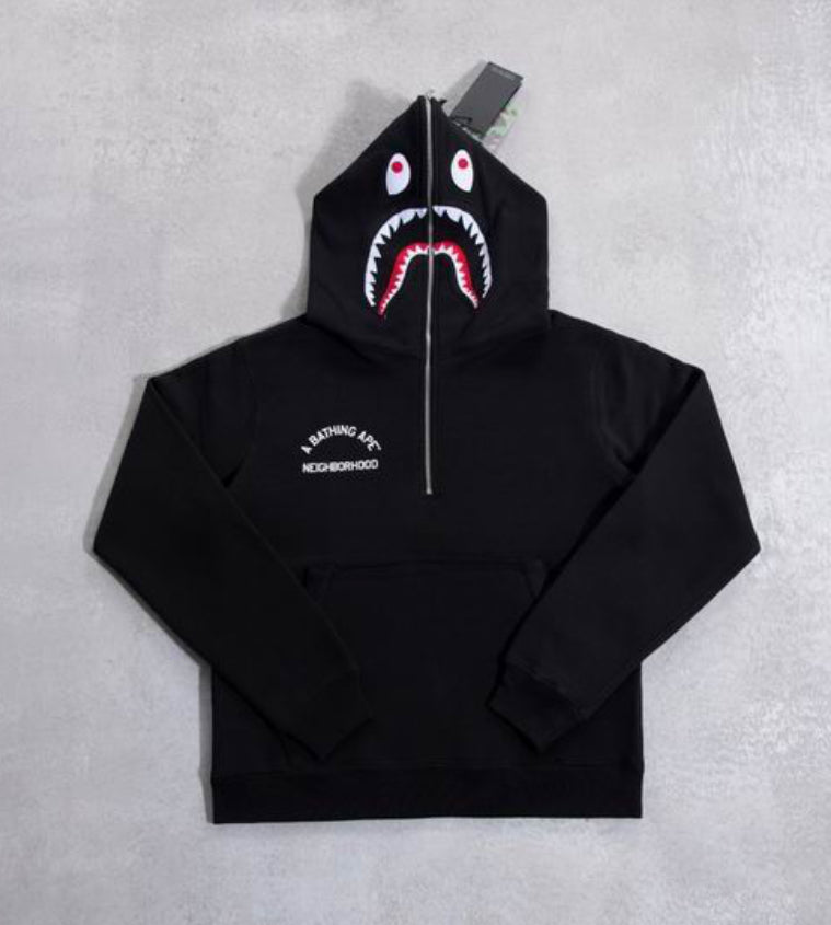 Authentic BAPE X NEIGHBORHOOD TWO FACE HALF ZIP HOODIE