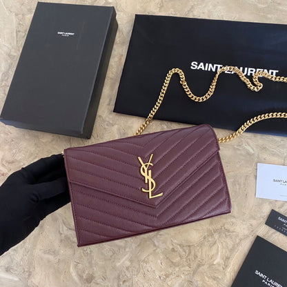 Authentic Yves Saint Laurent CASSANDRE CHAIN WALLET IN LAMBSKIN