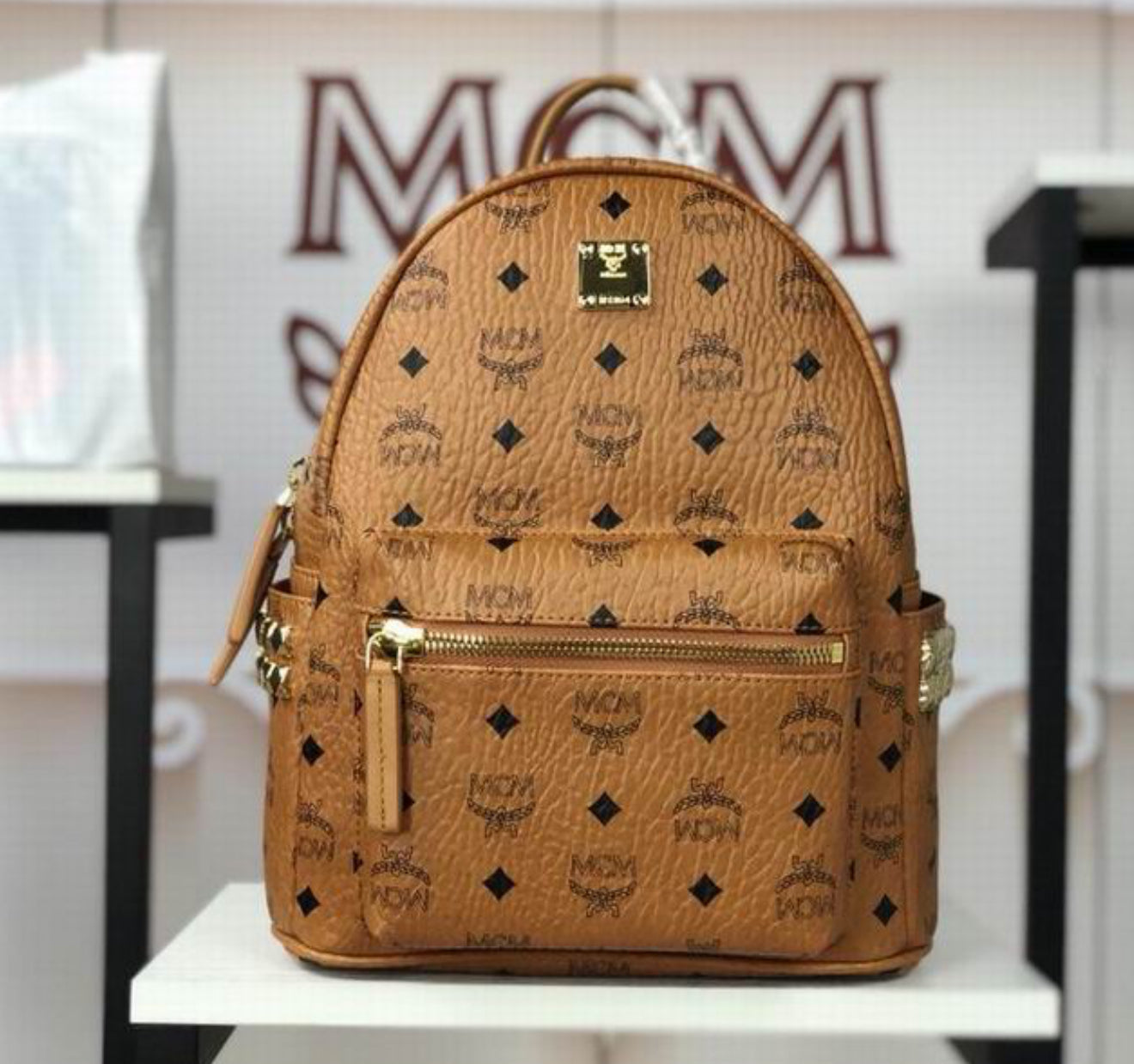 Authentic MCM : Stark Side Studs Backpack in Visetos