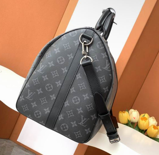Authentic Louis Vuitton Keepall Bandoulière 50 (Black and Grey)
