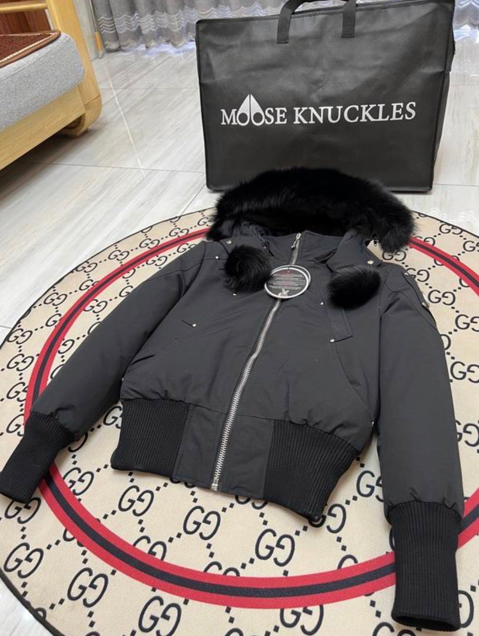 Moose Knuckles ORIGINAL DEBBIE SHEARLING TRIM BOMBER JACKET - StopDropShop