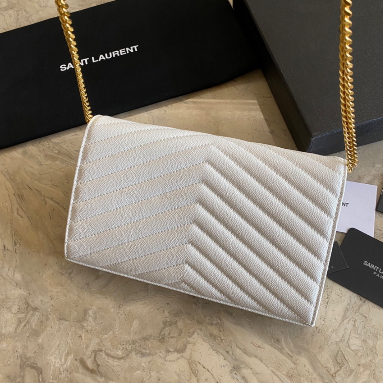 Authentic Yves Saint Laurent CASSANDRE CHAIN WALLET IN LAMBSKIN