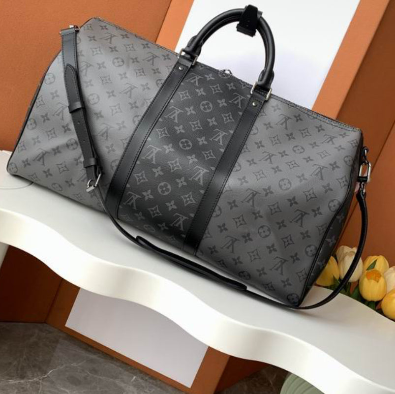 Authentic Louis Vuitton Keepall Bandoulière 50 (Black and Grey)