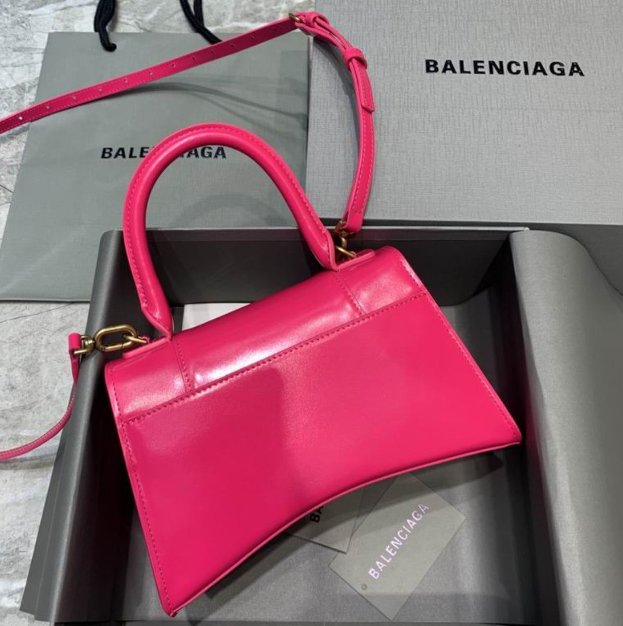Authentic Balenciaga Hourglass Handbag S (Shiny Box Calfskin)