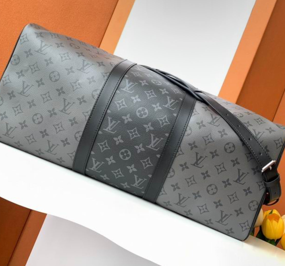 Authentic Louis Vuitton Keepall Bandoulière 50 (Black and Grey)