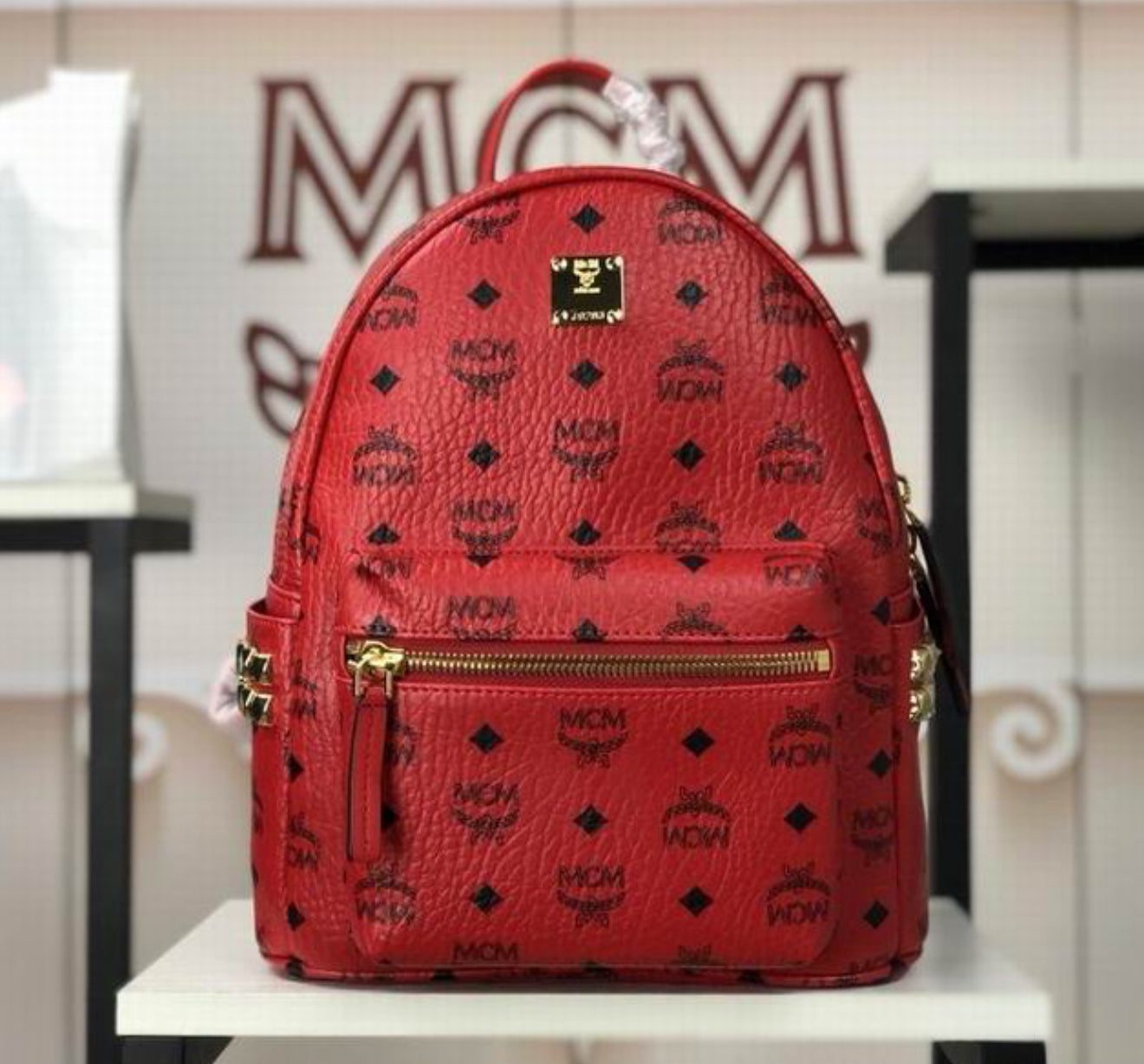 Authentic MCM : Stark Side Studs Backpack in Visetos