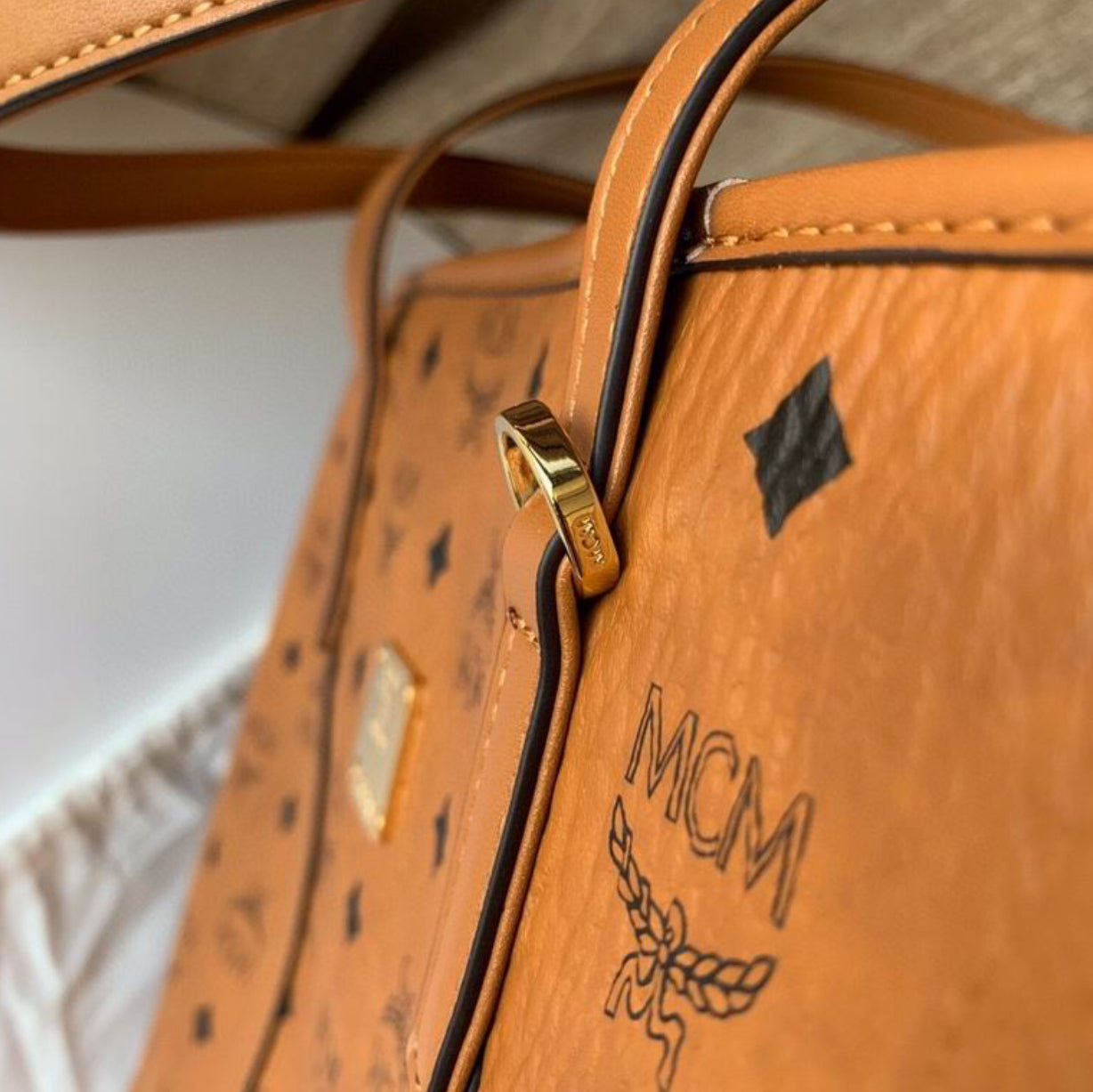 Authentic MCM Toni Top-Zip Shopper in Visetos
