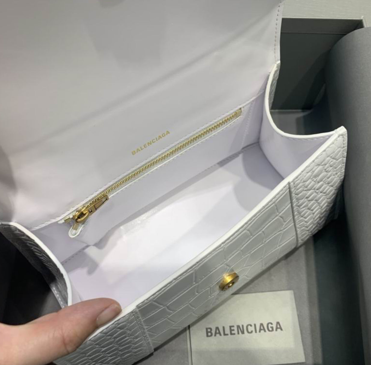 Authentic Balenciaga Hourglass Handbag S (Crocodile Embossed Calfskin)