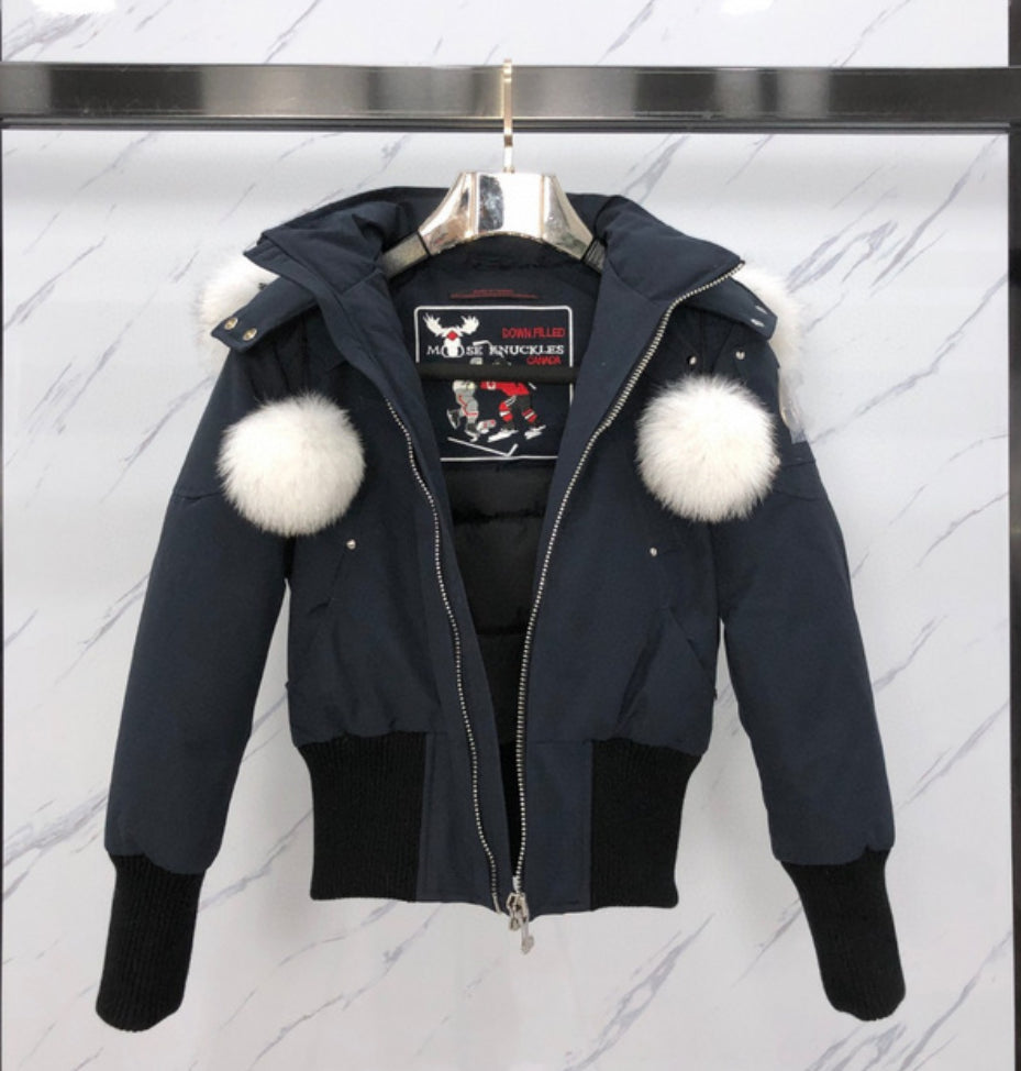 Authentic Moose Knuckles ORIGINAL DEBBIE SHEARLING TRIM BOMBER JACKET