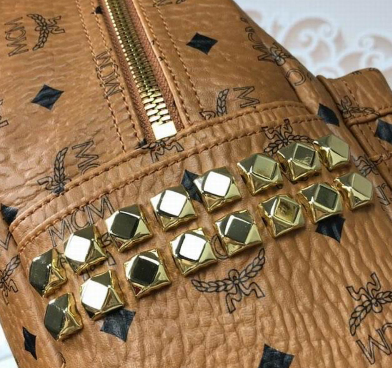 Authentic MCM : Stark Side Studs Backpack in Visetos