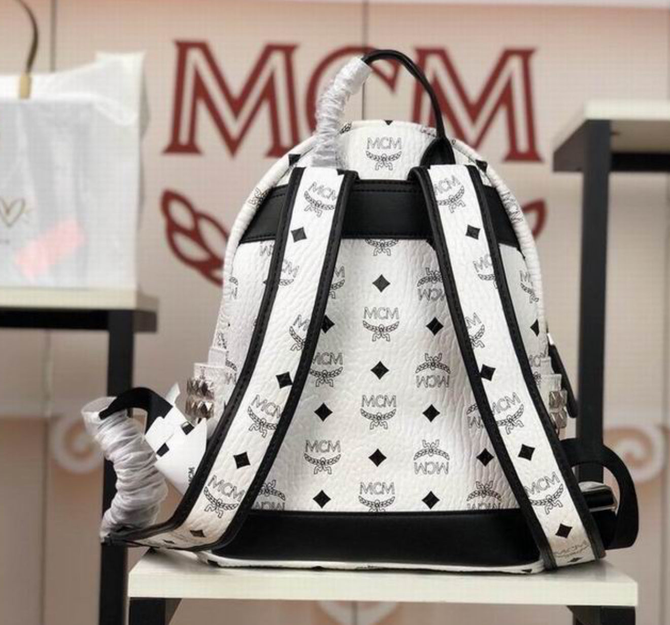 Authentic MCM : Stark Side Studs Backpack in Visetos