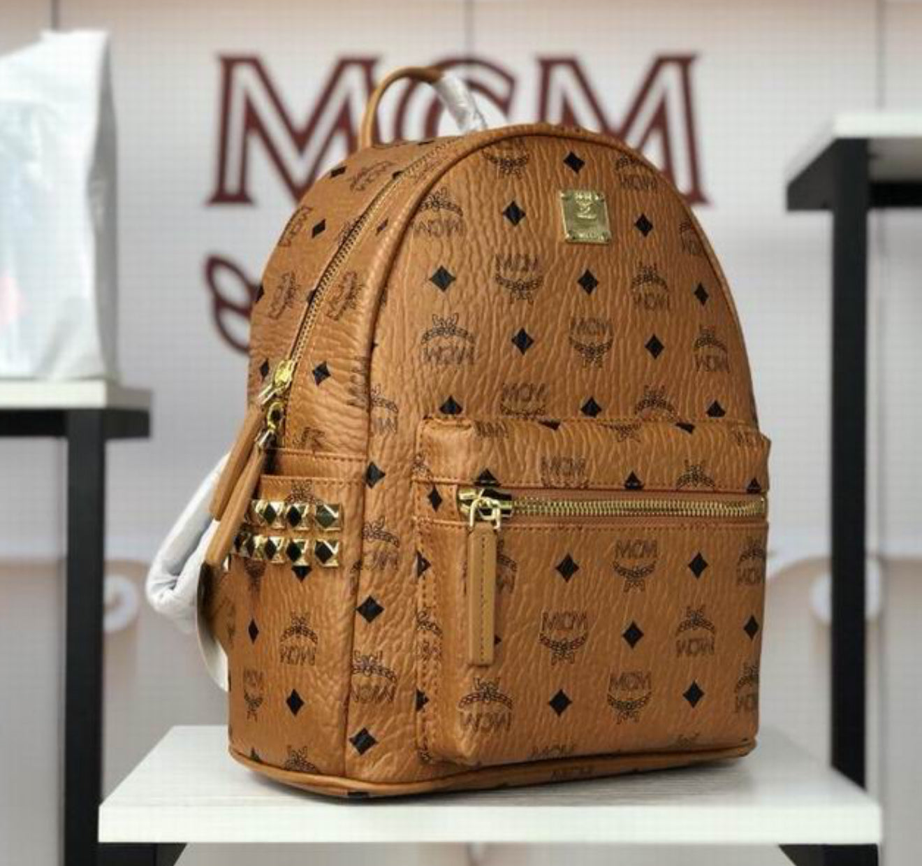 Authentic MCM : Stark Side Studs Backpack in Visetos