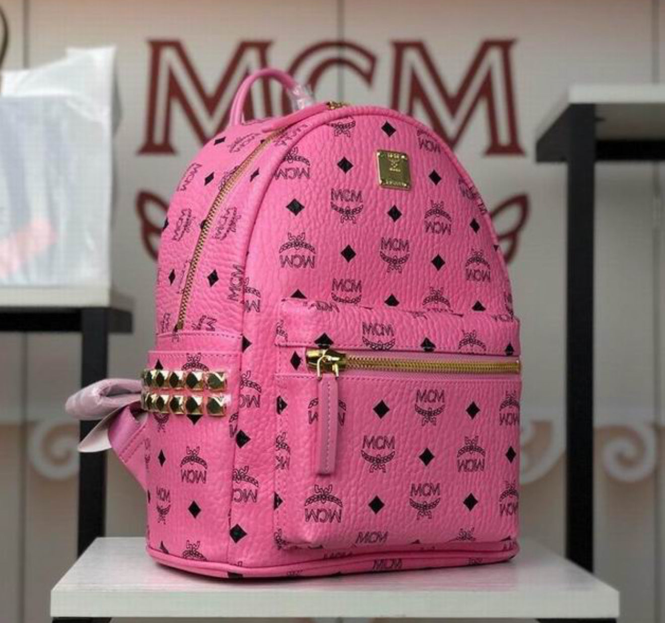 Authentic MCM : Stark Side Studs Backpack in Visetos