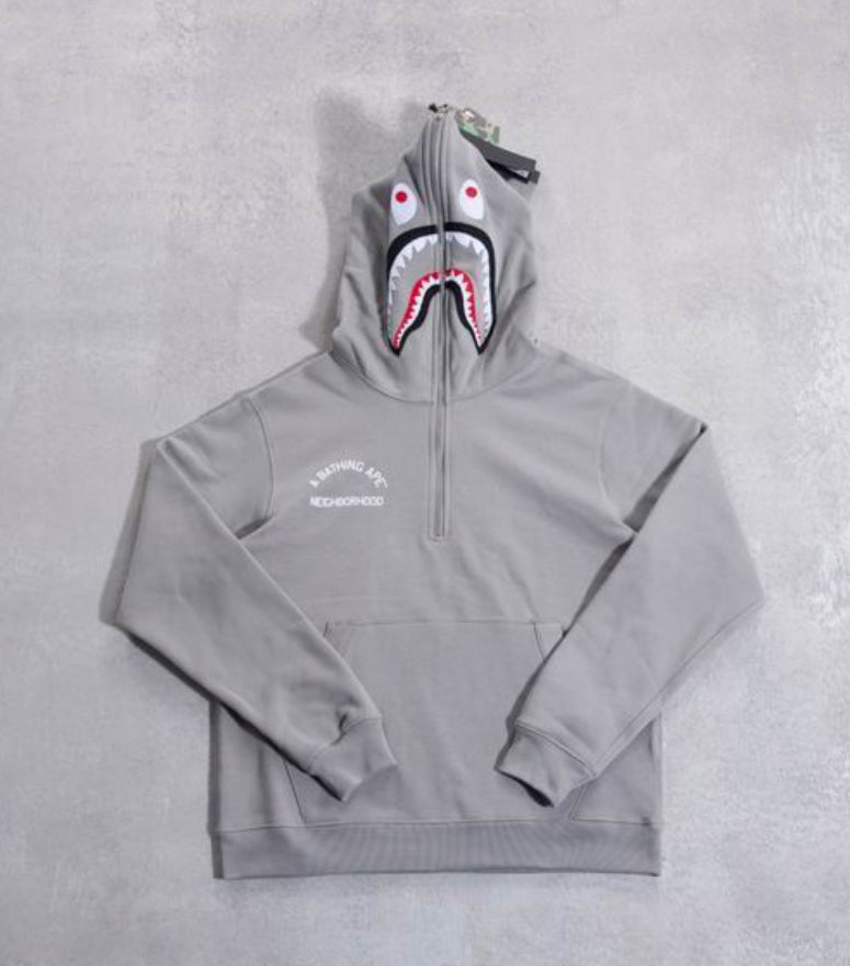 Authentic BAPE X NEIGHBORHOOD TWO FACE HALF ZIP HOODIE