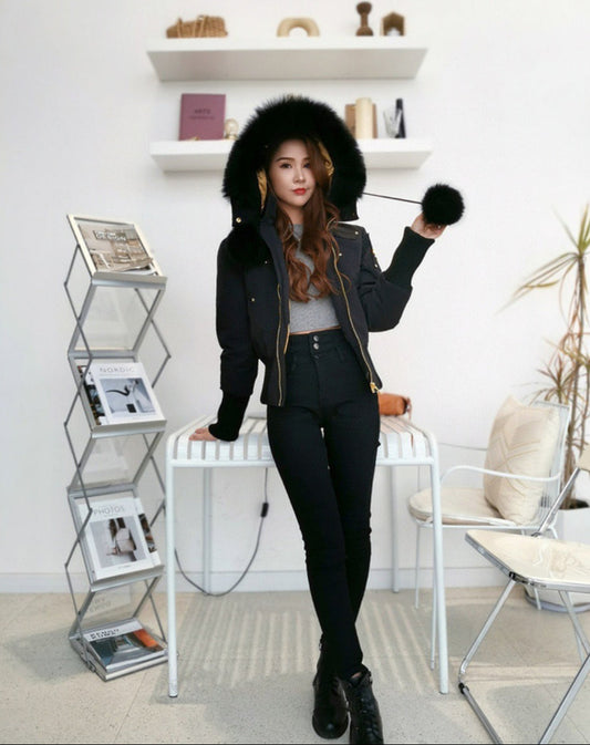 Authentic Moose Knuckles GOLD SERIES ORIGINAL SAINTE FLAVIE SHEARLING TRIM BOMBER JACKET