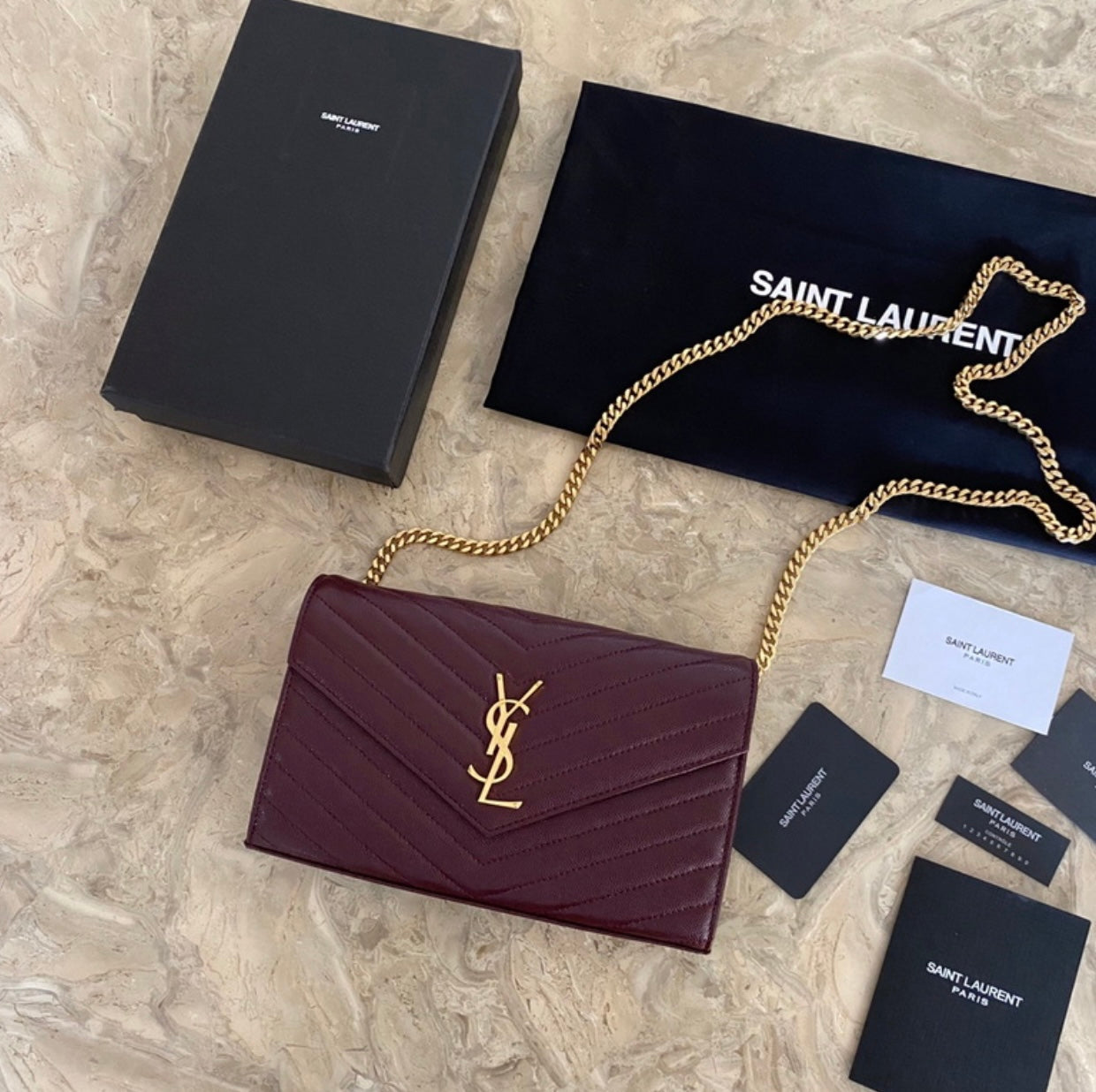 Authentic Yves Saint Laurent CASSANDRE CHAIN WALLET IN LAMBSKIN