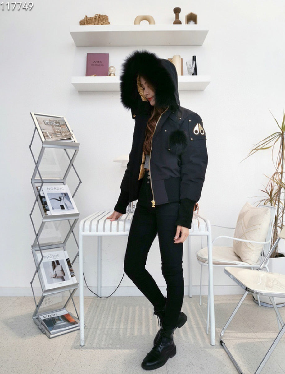 Authentic Moose Knuckles GOLD SERIES ORIGINAL SAINTE FLAVIE SHEARLING TRIM BOMBER JACKET