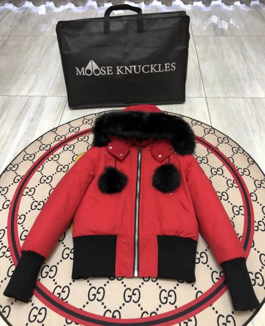 Moose Knuckles ORIGINAL DEBBIE SHEARLING TRIM BOMBER JACKET - StopDropShop