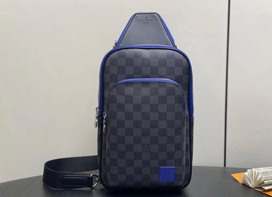 Authentic LOUIS VUITTON Damier Graphite Canvas Avenue Sling Bag (Blue)