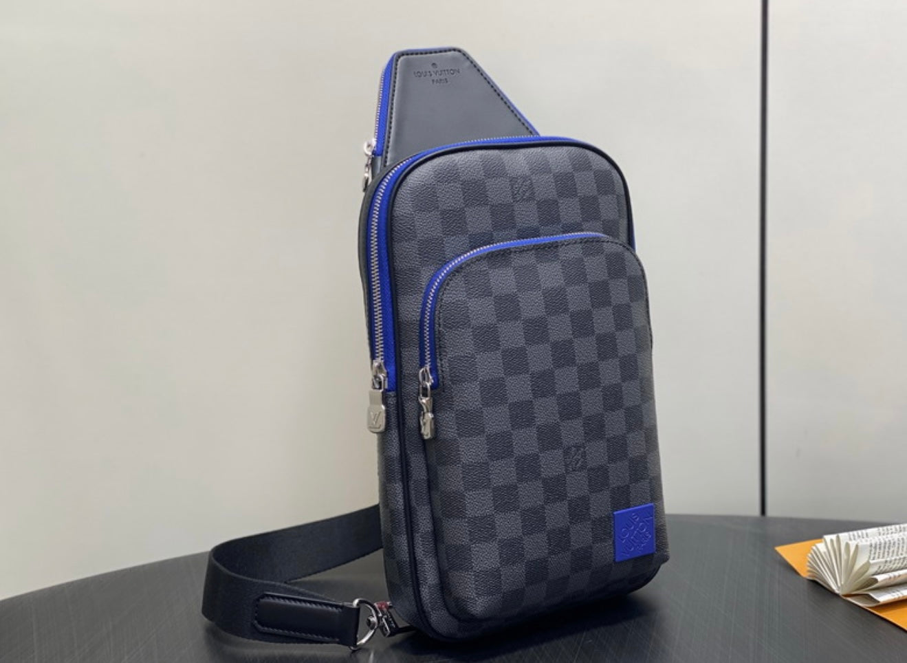 Authentic LOUIS VUITTON Damier Graphite Canvas Avenue Sling Bag (Blue)